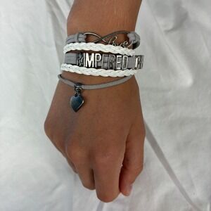 Pampered Chef Grey White Multi Strand Wrap Bracelet Infinity Love Heart Charm